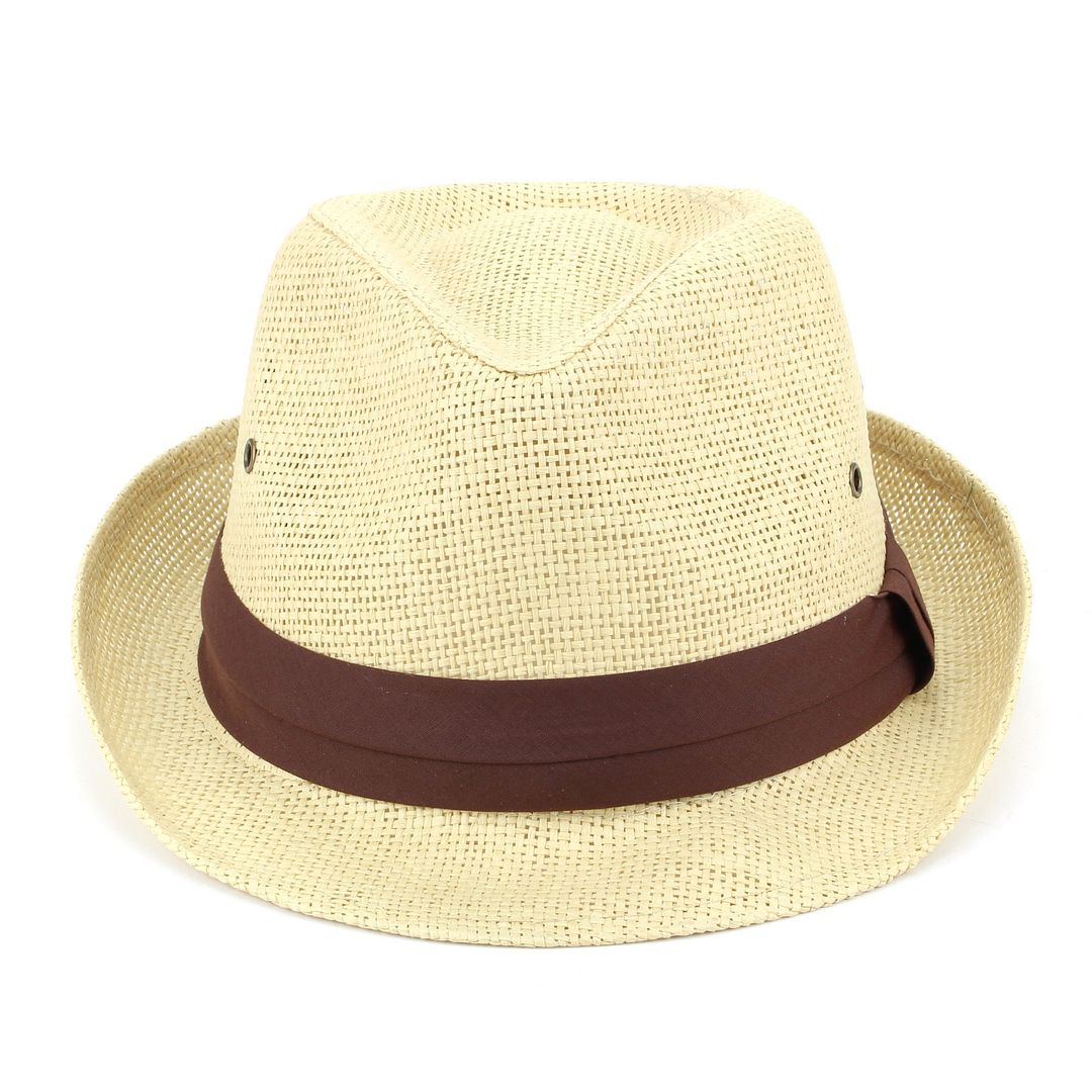 Trilby Hat Straw Fedora Cap Mens Unisex Brim Travel Hawkins BAND